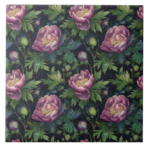 Modern purple floral lush foliage decor ceramic tile