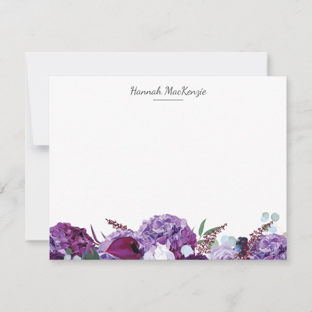 Modern Purple Floral Name Note Card (Front)