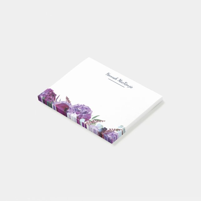 Modern Purple Floral Name Post-it Notes (Angled)