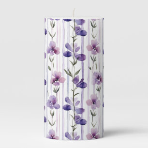 Modern purple floral pattern watercolor pillar candle