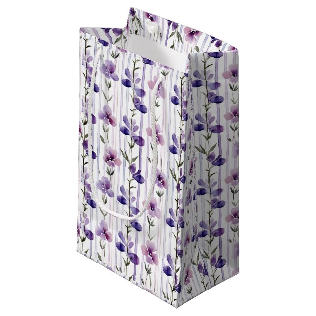 Modern purple floral pattern watercolor small gift bag (Front Angled)