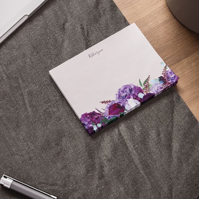 Modern Purple Floral Personalized Post-it Notes (Purple Floral Custom Post-It Note)