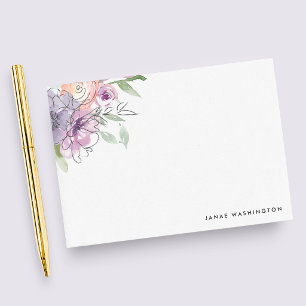 Modern Purple Floral Personalized Stationery Note Card