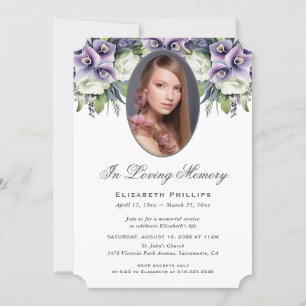 Modern Purple Floral Photo In Loving Memory Invitation