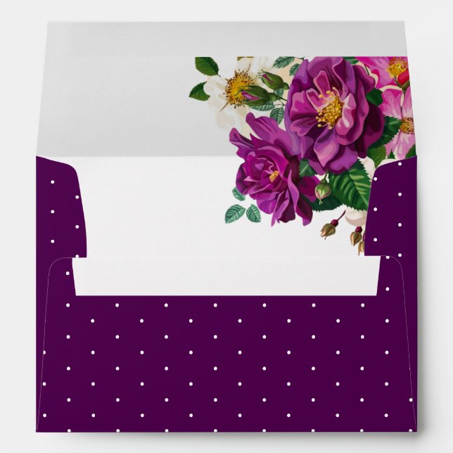 Modern Purple Floral Polka Dots Envelope (Back (Bottom))