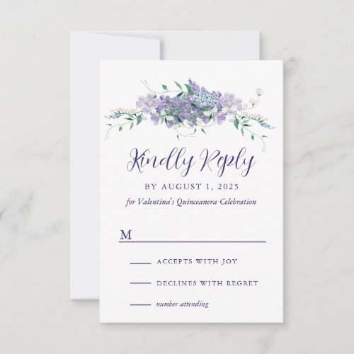Modern Purple Floral Quinceanera Editable RSVP Card
