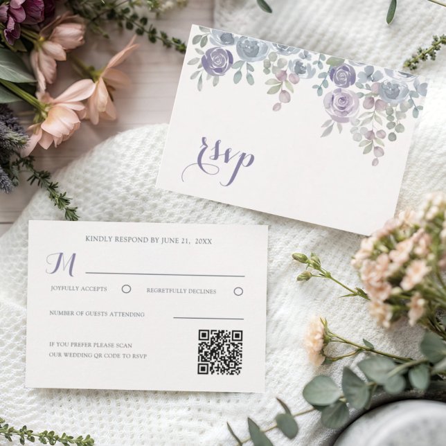 Modern  Purple Floral Rsvp Wedding Card (Creator Uploaded)
