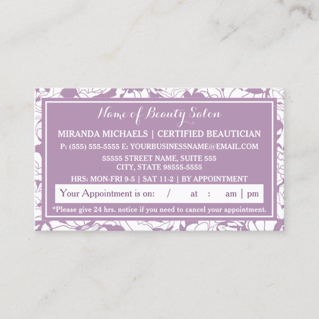 Modern Purple Floral Salon Appointment Reminder (Front)