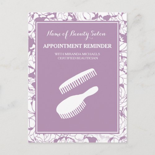 Modern Purple Floral Salon Appointment Reminder Postcard