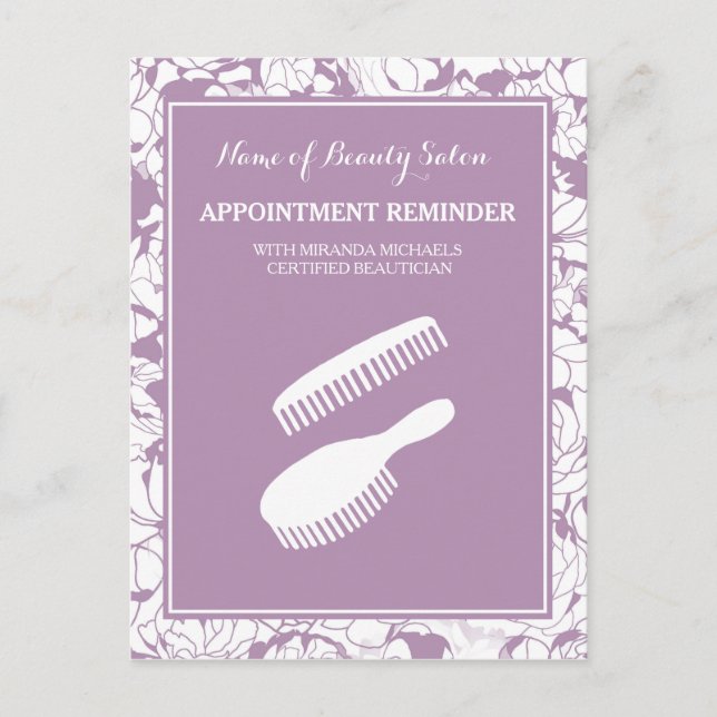 Modern Purple Floral Salon Appointment Reminder Postcard (Front)