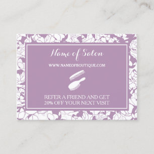 Modern Purple Floral Salon Friend Referral Coupon Card