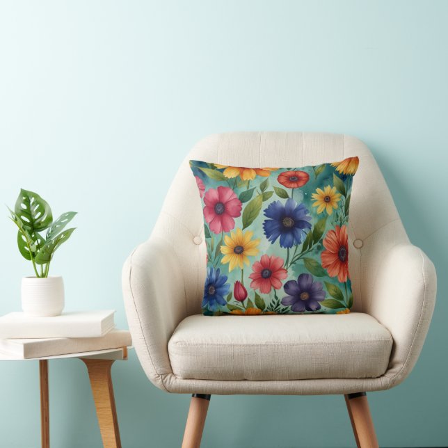 Modern Purple Floral Throw Pillow (Chair)