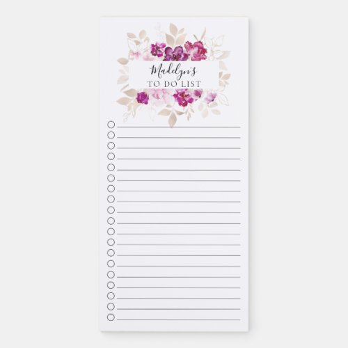 Modern Purple Floral To Do List  Magnetic Notepad