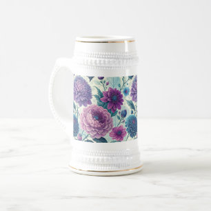 Modern Purple Floral Vintage Dahlia Beer Stein