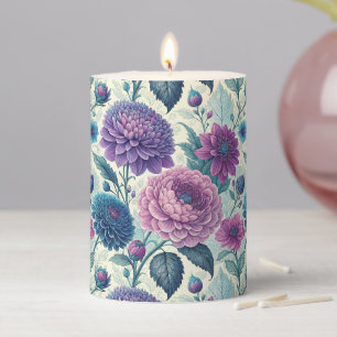 Modern Purple Floral Vintage Dahlia Pillar Candle