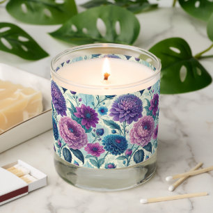 Modern Purple Floral Vintage Dahlia Scented Candle