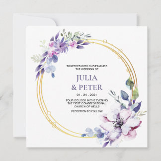 Modern Purple Floral Watercolor Wedding Invitation