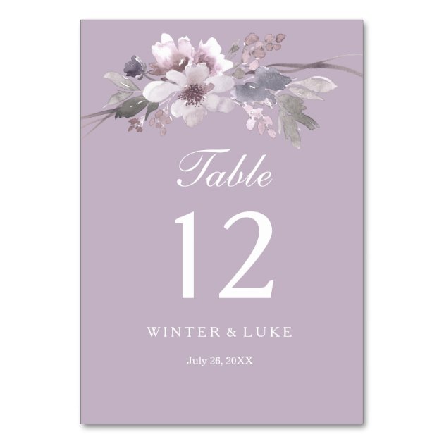 Modern Purple Floral Watercolor Wedding Table Card
