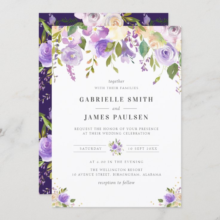 modern purple floral wedding invitation | Zazzle