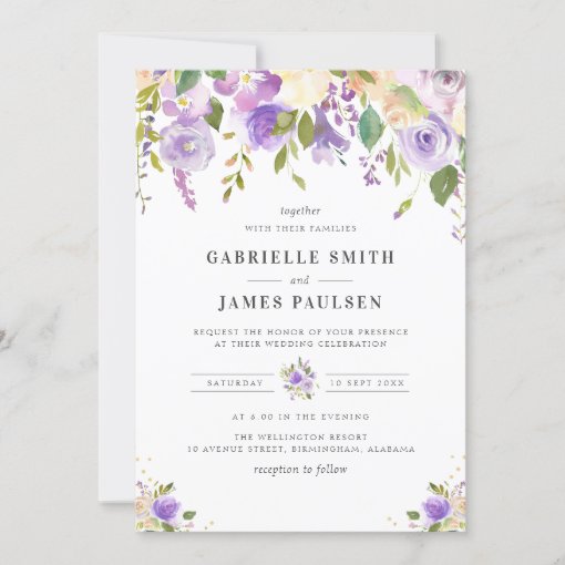 modern purple floral wedding invitation | Zazzle