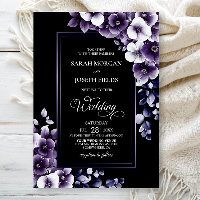Modern Purple Floral Wedding Invitation (Creator Uploaded)