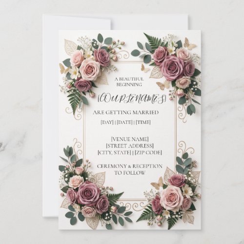 Modern Purple Floral Wedding Invitation