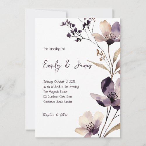 Modern Purple Floral Wedding Invitation