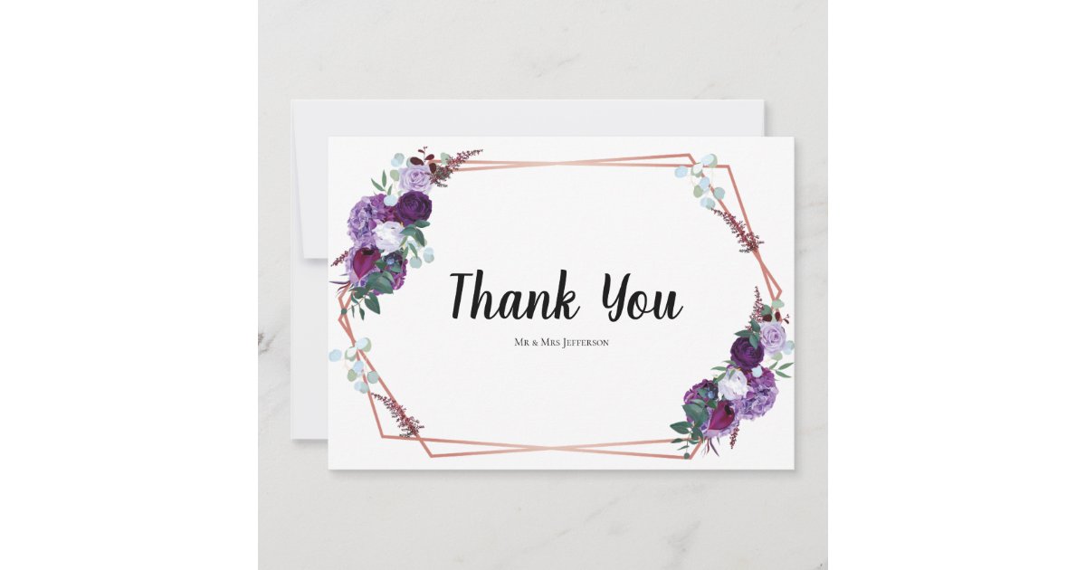 Modern Purple Floral Wedding Thank you Card | Zazzle