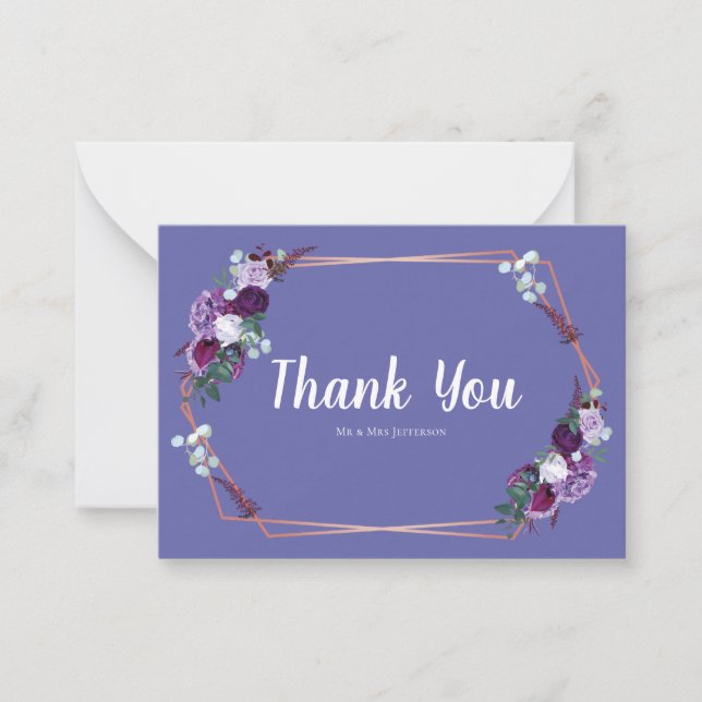 Modern Purple Floral Wedding Thank you Modern Note Card (Front)