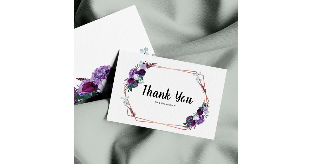 Modern Purple Floral Wedding Thank you Modern Note Card | Zazzle