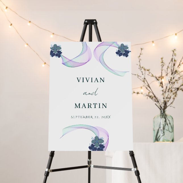 Modern Purple Floral Wedding Welcome Sign (In Situ (Stand))