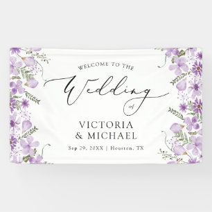 Modern Purple Floral Welcome to Wedding  Banner