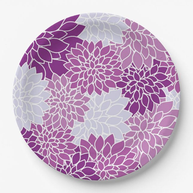 Modern Purple Flower Pattern Paper Plates (Front)