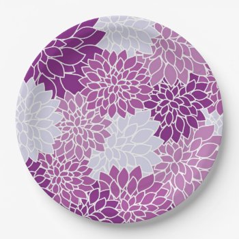 Modern Purple Flower Pattern Paper Plates by MissMatching at Zazzle