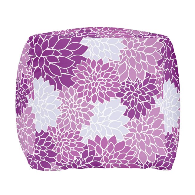 Modern Purple Flower Pattern Pouf (Front)