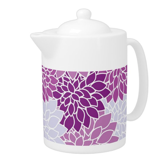Modern Purple Flower Pattern Teapot (Right)