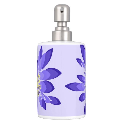 Modern Purple Flowers Soap Dispenser And Toothbrush Holder (Front)