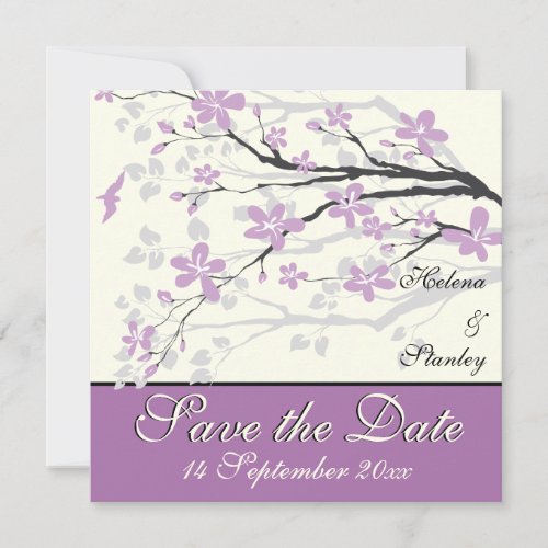 Modern purple flowers wedding Save the Date