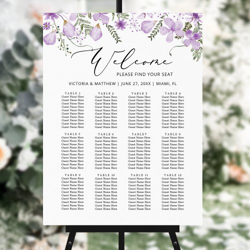 Modern Purple Flowers Wedding Seating Chart  Foam Board