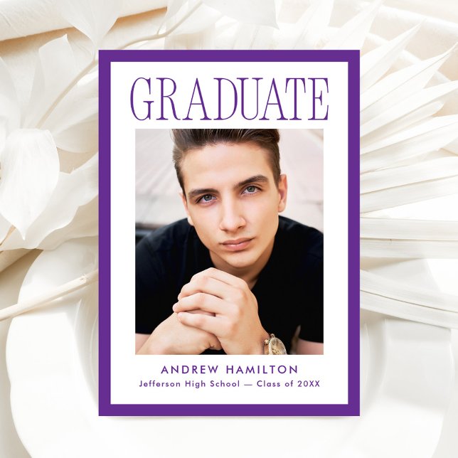 Modern Purple Frame 2 Photo Graduation Announcement (Creator Uploaded)