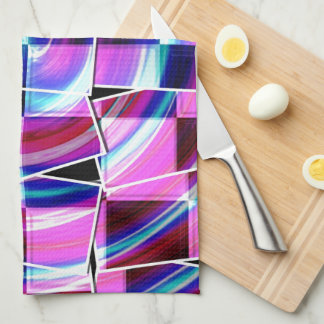 Modern Purple Fuschia Squares Geometric Pattern Kitchen Towel