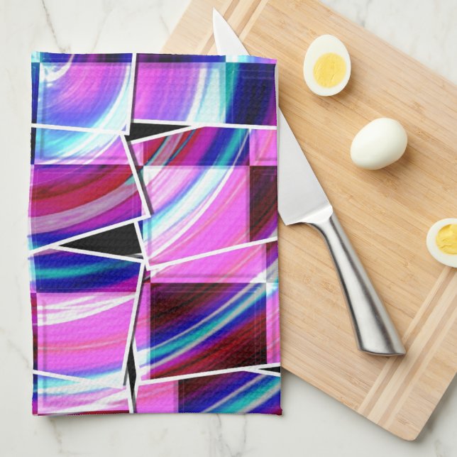 Modern Purple Fuschia Squares Geometric Pattern Kitchen Towel (Quarter Fold)