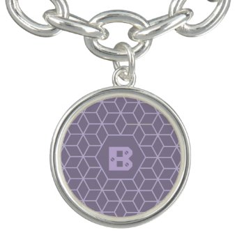 Modern Purple Geometric Cubes Pattern Monogram Bracelet by LouiseBDesigns at Zazzle