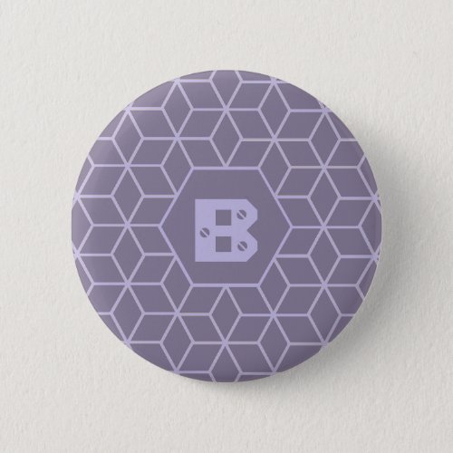 Modern Purple Geometric Cubes Pattern Monogram Button