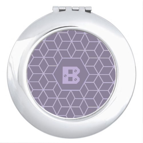 Modern Purple Geometric Cubes Pattern Monogram Compact Mirror