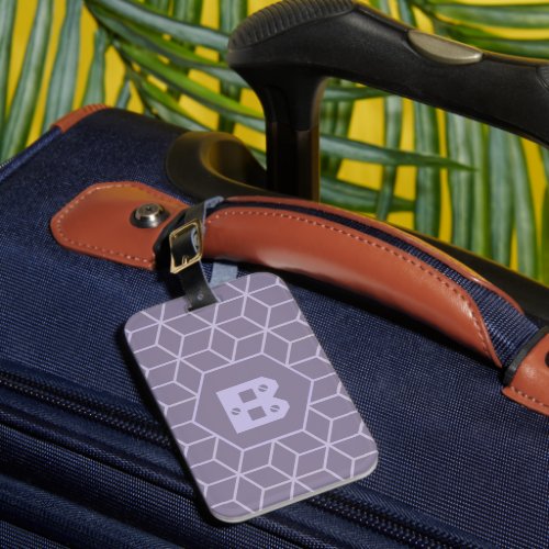 Modern Purple Geometric Cubes Pattern Monogram Luggage Tag