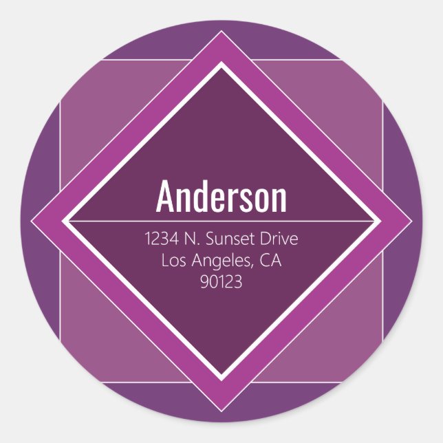 Modern Purple Geometric Return Address  Classic Round Sticker (Front)