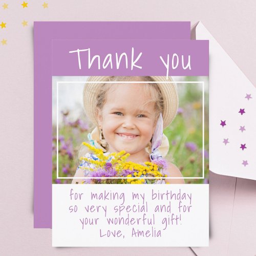 Modern Purple Girl Photo Birthday Thank you Postcard