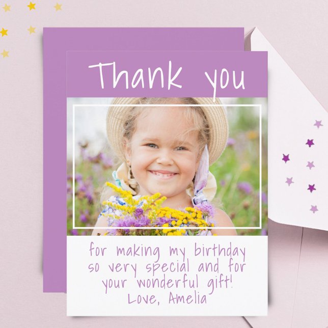 Modern Purple Girl Photo Birthday Thank you Postcard (Creator Uploaded)
