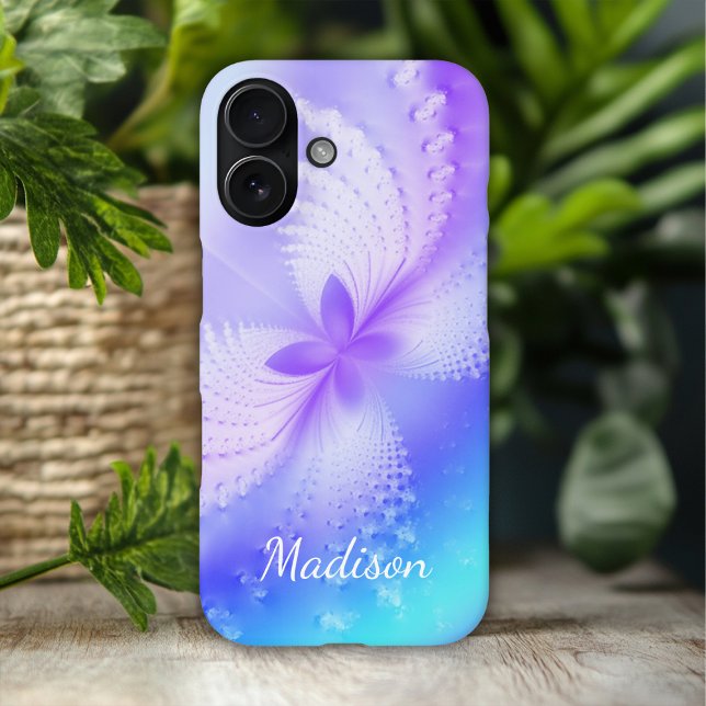 Modern Purple Girly Abstract Butterfly Name Case-Mate iPhone Case (Creator Uploaded)